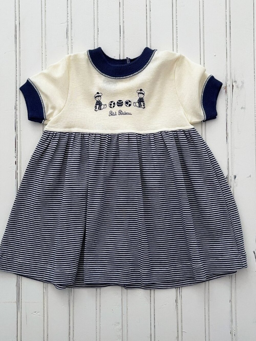Petit Bateau Dress: Blue Stripe, Size 6 Months, New Vintage Baby Girl Clothes